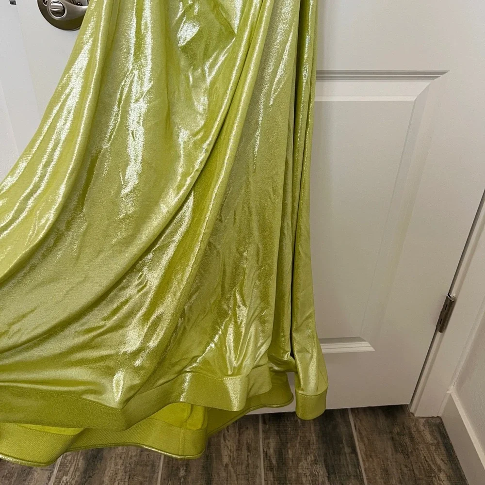 B. Darlin One Shoulder Ruched Metallic Gown Lime Green Formal‎ Evening Dress